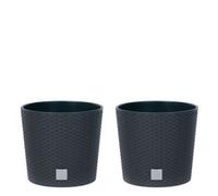 Urbn-Living Black, Set Of 2 - 30Cm Rato Round Low Rattan Planters -1-2 Pack