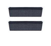 Urbn-Living Black, Set Of 2 - Ratolla Rattan Balcony Planter - 14.5X48.9X17.3 Cm
