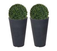Urbn-Living Black, Set Of 2 - Round Pot With Grass Ball Dome Plant - 46X29X29 Cm