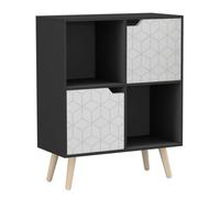 Urbn-Living Black, White, Pine - 4-Cube Storage Unit With 2 Geo Doors And Legs