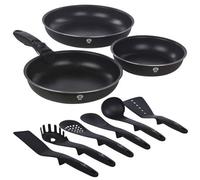 Urbn-Living Blaumann 10 Pcs Black Matt Colour Aluminium Induction Space Saving Cookware Frying Pan Set Detachable Handle With 6 Tools