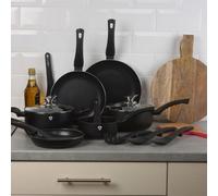 Urbn-Living Blaumann 14 Pcs Matt Black Colour Cookware Pots Pans Set With Soft Touch Handles & Kitchen Tool Set