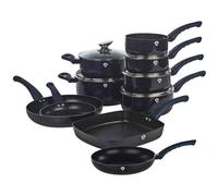 Blaumann 15 Pc Cookware Frying Cooking Grill Pan Pots Saucepan Soft Touch Handle (Black Matt)