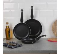 Urbn-Living Blaumann 3Pc Set Matt Black Colour Cookware Induction Pot Pan Saucepan Casserole Soft Touch Handle
