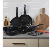 Urbn-Living Blaumann 8 Pcs Aquamarine Colour Cookware Set Cooking Pots Pans With Soft Touch Handles Glass Lids