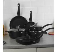 Urbn-Living Blaumann 9Pc Set Matt Black Colour Cookware Frying Grill Pots Saucepan Casserole Soft Touch Handle
