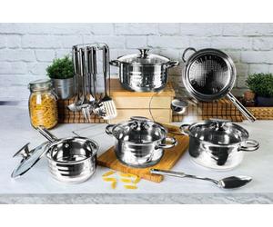 Urbn-Living Blaumann Gourmet 17Pc Cookware Set Stainless Steel Non Stick Pots Pan With 6 Tools