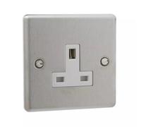 Urbn-Living British General Stainless Steel 1-Gang 13A Socket With White Inserts