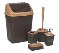 Urbn-Living Brown - 5-Pcs Violet Plastic Rattan Bathroom Set