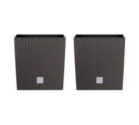 Urbn-Living Brown, Set Of 2 - 17Cm Rato Rattan Design Plant Pots Square -1-2 Pack