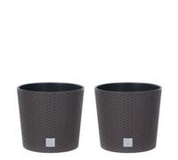 Urbn-Living Brown, Set Of 2 - 20Cm Rato Round Low Rattan Planters