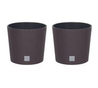 Urbn-Living Brown, Set Of 2 - 25 Cm Rato Rattan Design Plant Pots Round -1-2 Pack