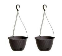 Urbn-Living Brown, Set Of 2 - Ratolla Round Hanging Plastic Planter - 16X24.3X24.3 Cm