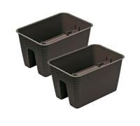 Urbn-Living Brown, Set Of 2 - Square Ratolla Railing Plant Pot - 22.5X27.2X27.2Cm