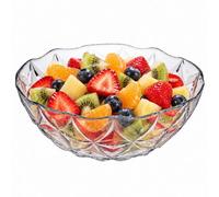 Urbn-Living Clear Glass Salad Bowl Decorative Fruit Serving Dish W/ Scalloped Edge And Star Pattern