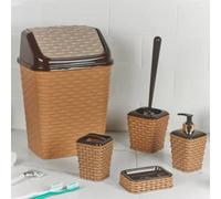 Urbn-Living Cream - 5-Pcs Violet Plastic Rattan Bathroom Set