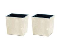 Urbn-Living Cream, Set Of 2 - 300mm Low Square Concrete Effect Plant Pot - 29.5X29X29 Cm