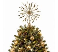 Urbn-Living Gold Christmas Tree Topper Battery Powered 20 Led Flower Xmas Decoration