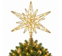 Urbn-Living Gold Christmas Tree Topper Battery Powered 20 Led Star Xmas Decoration