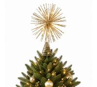Urbn-Living Gold Christmas Tree Topper Battery Powered 20 Led Starburst Xmas Decoration