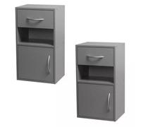 Urbn-Living Grey - 2-Pcs Wooden Bedside Cabinets With 1 Door & 1 Drawer