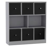 Urbn-Living Grey, Black - Asymmetrical 8 Cube Bookcase Unit W/ 6 Drawer Inserts
