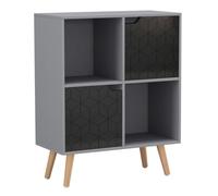 Urbn-Living Grey, Black, Beech - 4-Cube Storage Unit With 2 Geo Doors And Legs