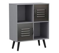 Urbn-Living Grey, Black, Black - 4-Cube Storage Unit With 2 Metal Doors And Legs