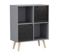 Urbn-Living Grey, Black, Pine - 4-Cube Storage Unit With 2 Geo Doors And Legs