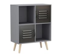 Urbn-Living Grey, Black, Pine - 4-Cube Storage Unit With 2 Metal Doors And Legs