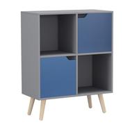 Urbn-Living Grey, Blue, Pine - 4-Cube Storage Unit With 2 Wooden Doors And Legs