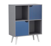 Urbn-Living Grey, Blue, White - 4-Cube Storage Unit With 2 Wooden Doors And Legs