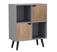 Urbn-Living Grey, Oak, Black - 4-Cube Storage Unit With 2 Wooden Doors And Legs