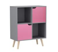 Urbn-Living Grey, Pink, Pine - 4-Cube Storage Unit With 2 Wooden Doors And Legs