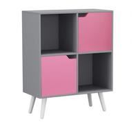 Urbn-Living Grey, Pink, White - 4-Cube Storage Unit With 2 Wooden Doors And Legs