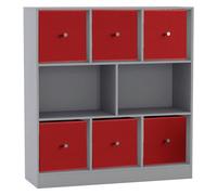 Urbn-Living Grey, Red - Asymmetrical 8 Cube Bookcase Unit W/ 6 Drawer Inserts