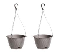 Urbn-Living Grey, Set Of 2 - Ratolla Round Hanging Plastic Planter - 16X24.3X24.3 Cm
