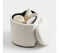 Urbn-Living Heart Shape Boucle Storage Ottoman Stool With Lid, Teddy Fabric Pouffe Seat - White