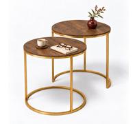 Urbn-Living Lecce Set Of 2 Round Nesting Side Tables W/ Metal Frame Mdf Top Rustic Brown