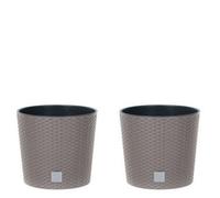 Urbn-Living Mocca, Set Of 2 - 25Cm Rato Round Low Rattan Planters -1-2 Pack