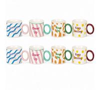 Urbn-Living Multicoloured Set Of 8 Striped Inspirational Mug And Cup Set With Positive Quote Designs