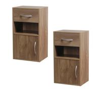 Urbn-Living Oak - 2-Pcs Wooden Bedside Cabinets With 1 Door & 1 Drawer