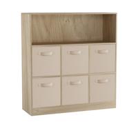 Urbn-Living Oak, Beige - Wide 7-Cube Bookcase With Drawers