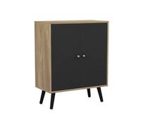 Urbn-Living Oak Effect 60Cm Storage Cabinet W/ Shelf And 2 Black Doors On Black Legs