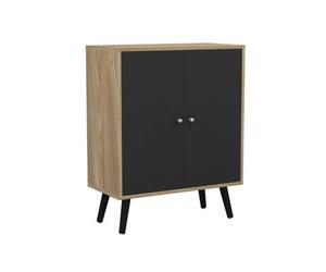 Urbn-Living Oak Effect 60Cm Storage Cabinet W/ Shelf And 2 Black Doors On Black Legs