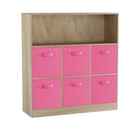 Urbn-Living Oak, Light Pink - Wide 7-Cube Bookcase With Drawers