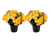 Urbn-Living Orange Daffodil & Butterfly Set Of 2 Artificial Silk Flower Grave Pot Memorial Arrangement Graveside Cemetery