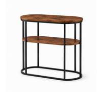 Urbn-Living Oval 2 Tier Metal Frame Side Table Modern Living Room Sofa End Rustic Brown