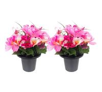 Urbn-Living Pink Peony & Foxtail Set Of 2 Artificial Silk Flower Grave Pot Memorial Arrangement Graveside Cemetery