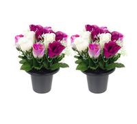 Urbn-Living Purple & White Rosebud Set Of 2 Artificial Silk Flower Grave Pot Memorial Arrangement Graveside Cemetery
